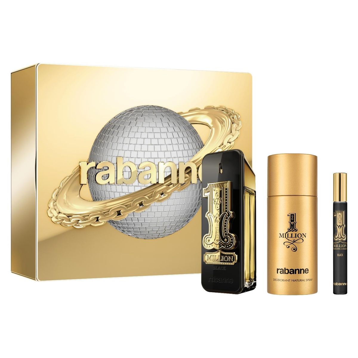 Paco Rabanne 1 Million Black Gift Set 100ml EDP, 150ml Deodorant Spray and 10ml Travel Spray